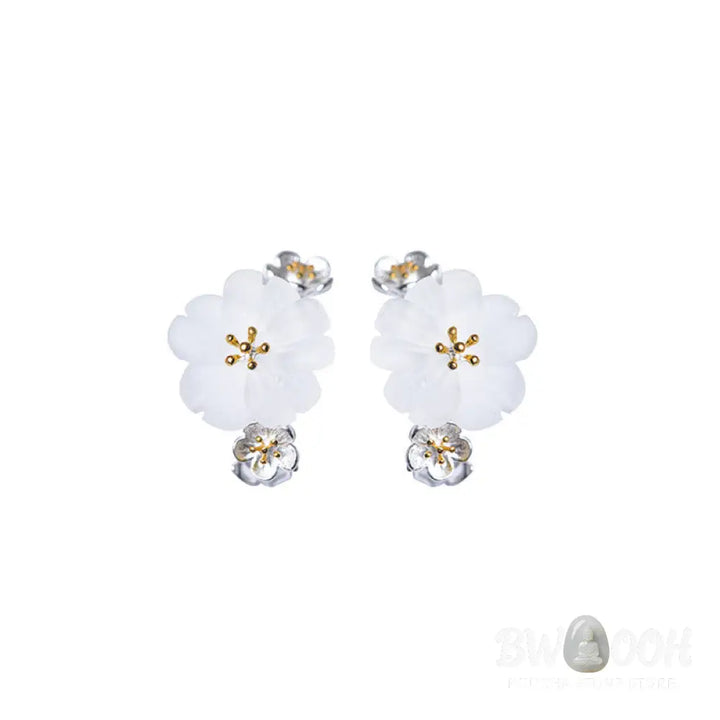 Buddha Stones 925 Sterling Silver Plum Blossom Floral Blessing Earrings - Earrings