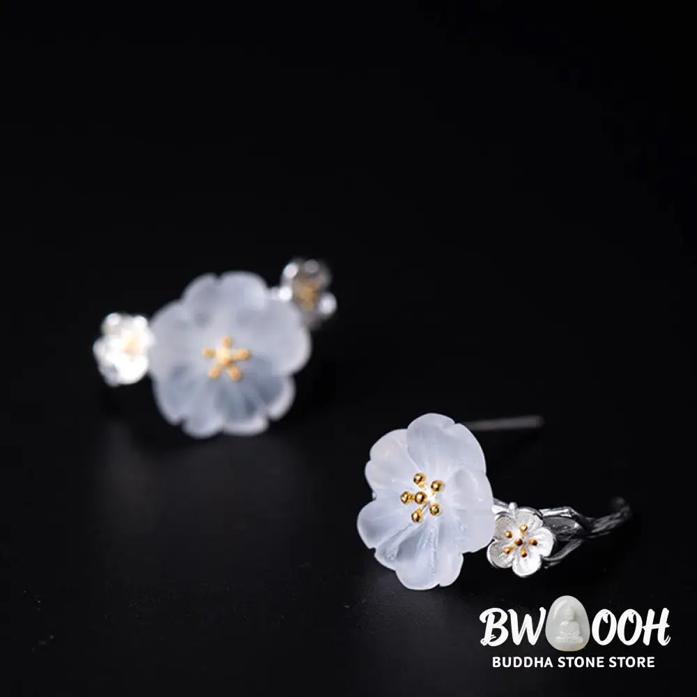 Buddha Stones 925 Sterling Silver Plum Blossom Floral Blessing Earrings - Earrings
