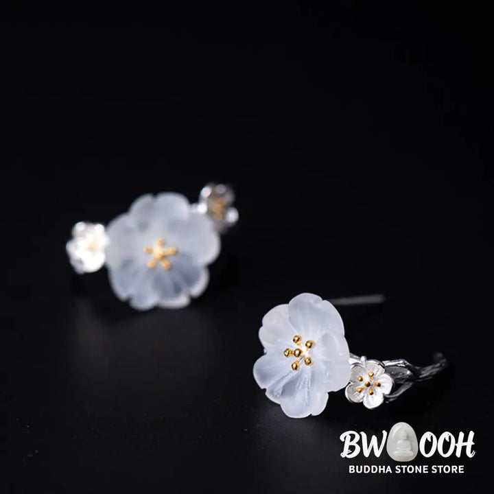 Buddha Stones 925 Sterling Silver Plum Blossom Floral Blessing Earrings - Earrings