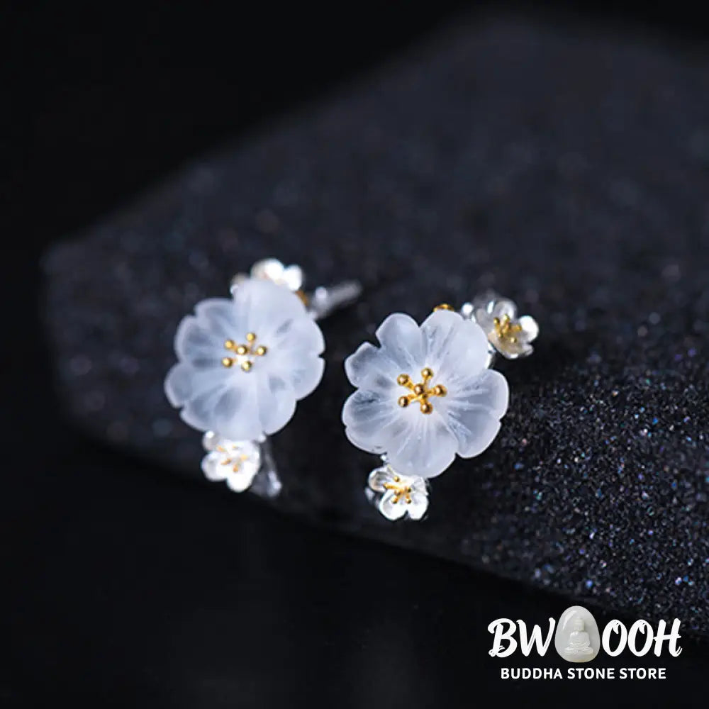 Buddha Stones 925 Sterling Silver Plum Blossom Floral Blessing Earrings - Earrings