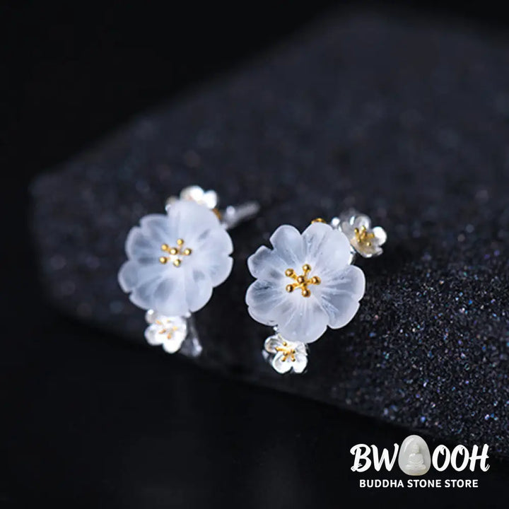 Buddha Stones 925 Sterling Silver Plum Blossom Floral Blessing Earrings - Earrings