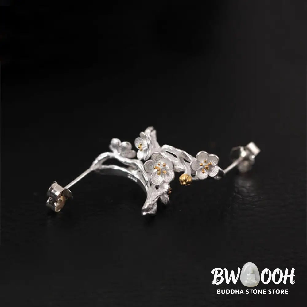 Buddha Stones 925 Sterling Silver Plum Blossom Floral Blessing Earrings - Earrings