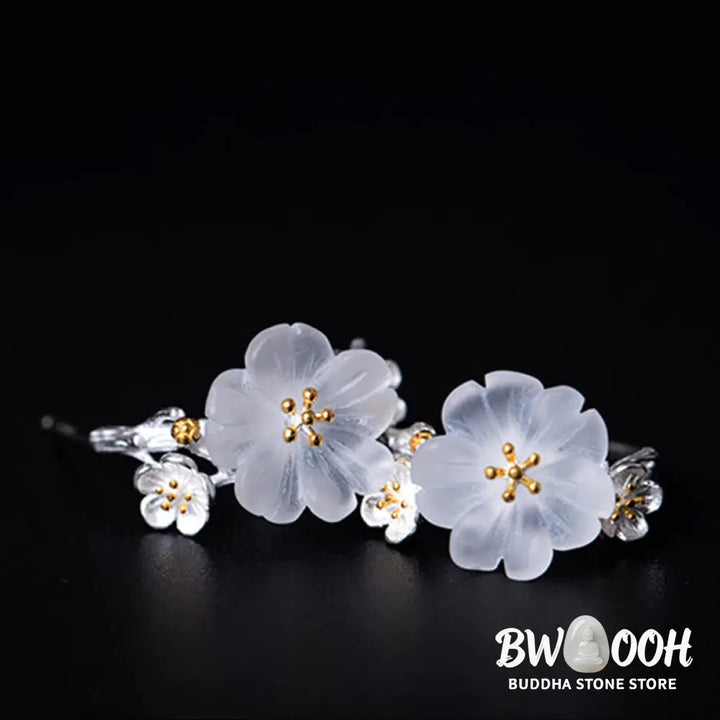 Buddha Stones 925 Sterling Silver Plum Blossom Floral Blessing Earrings - Earrings