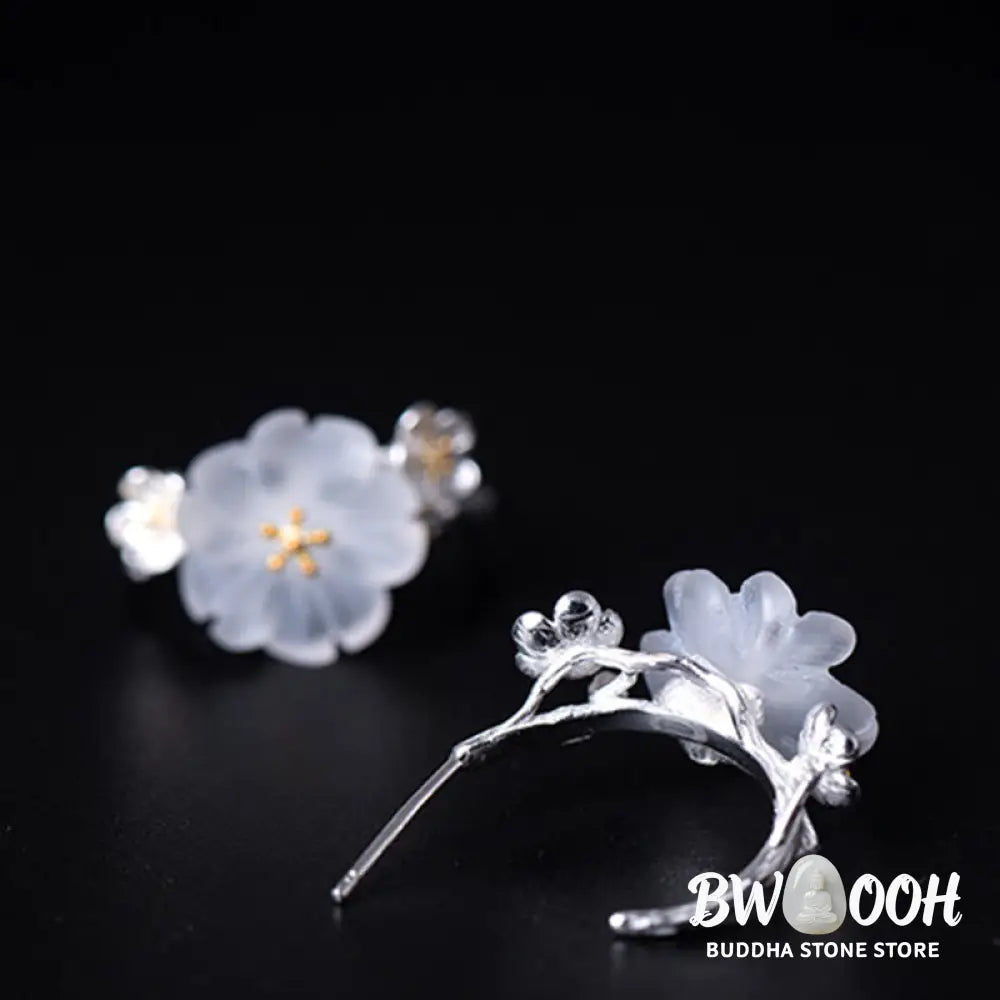 Buddha Stones 925 Sterling Silver Plum Blossom Floral Blessing Earrings - Earrings