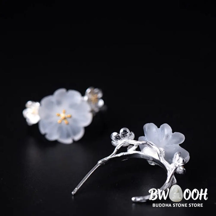 Buddha Stones 925 Sterling Silver Plum Blossom Floral Blessing Earrings - Earrings