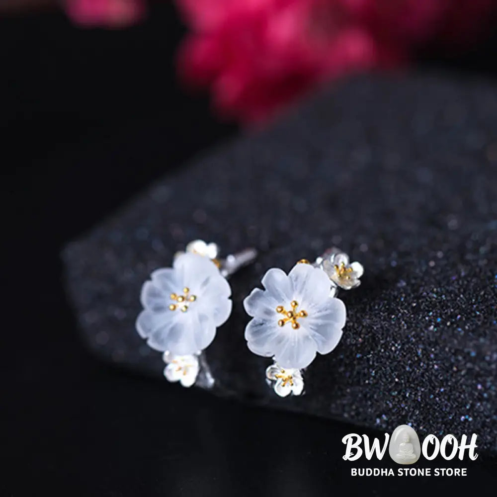 Buddha Stones 925 Sterling Silver Plum Blossom Floral Blessing Earrings - Earrings