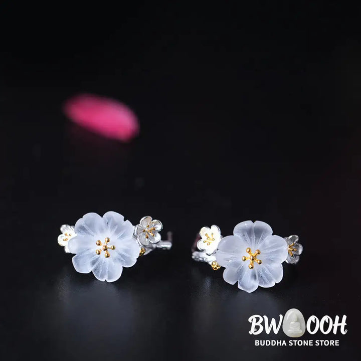 Buddha Stones 925 Sterling Silver Plum Blossom Floral Blessing Earrings - Earrings