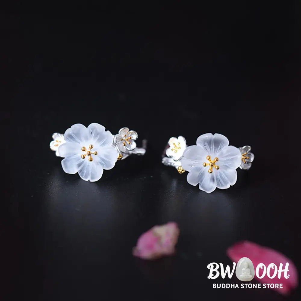 Buddha Stones 925 Sterling Silver Plum Blossom Floral Blessing Earrings - Earrings