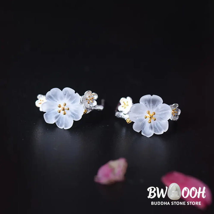 Buddha Stones 925 Sterling Silver Plum Blossom Floral Blessing Earrings - Earrings