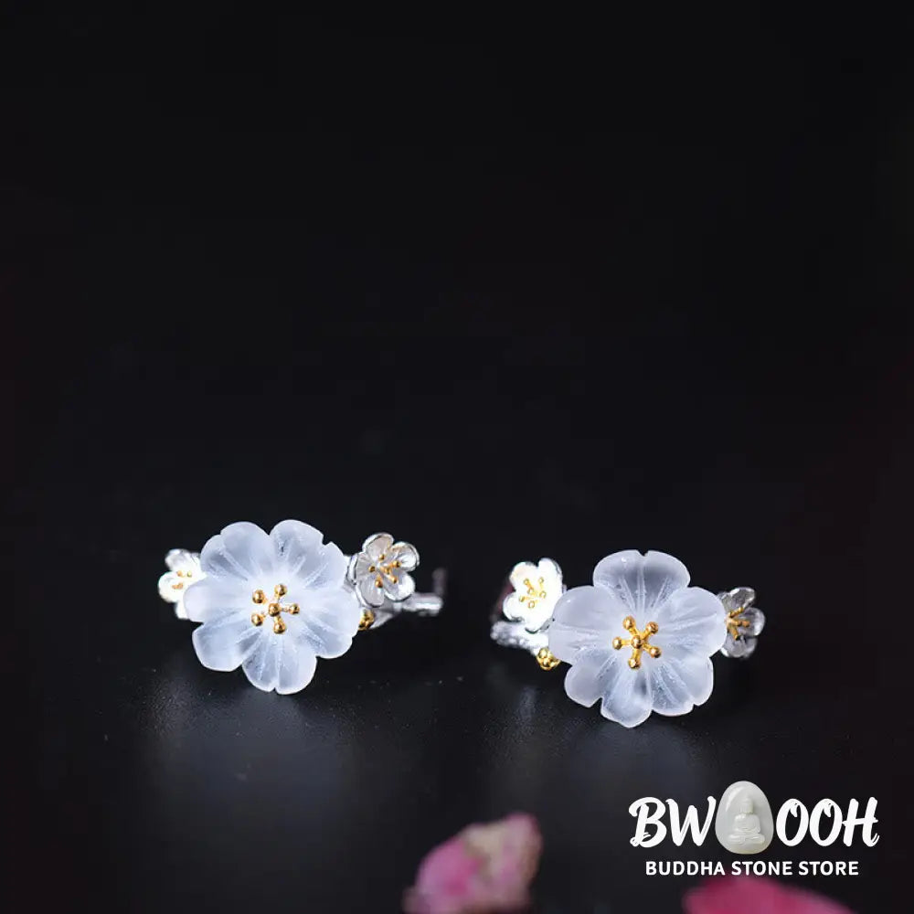 Buddha Stones 925 Sterling Silver Plum Blossom Floral Blessing Earrings - Earrings