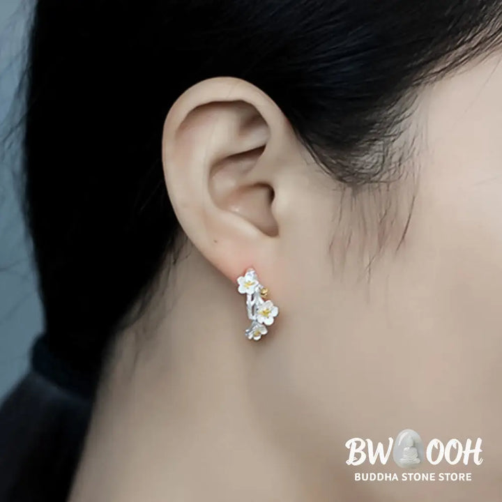 Buddha Stones 925 Sterling Silver Plum Blossom Floral Blessing Earrings - Earrings