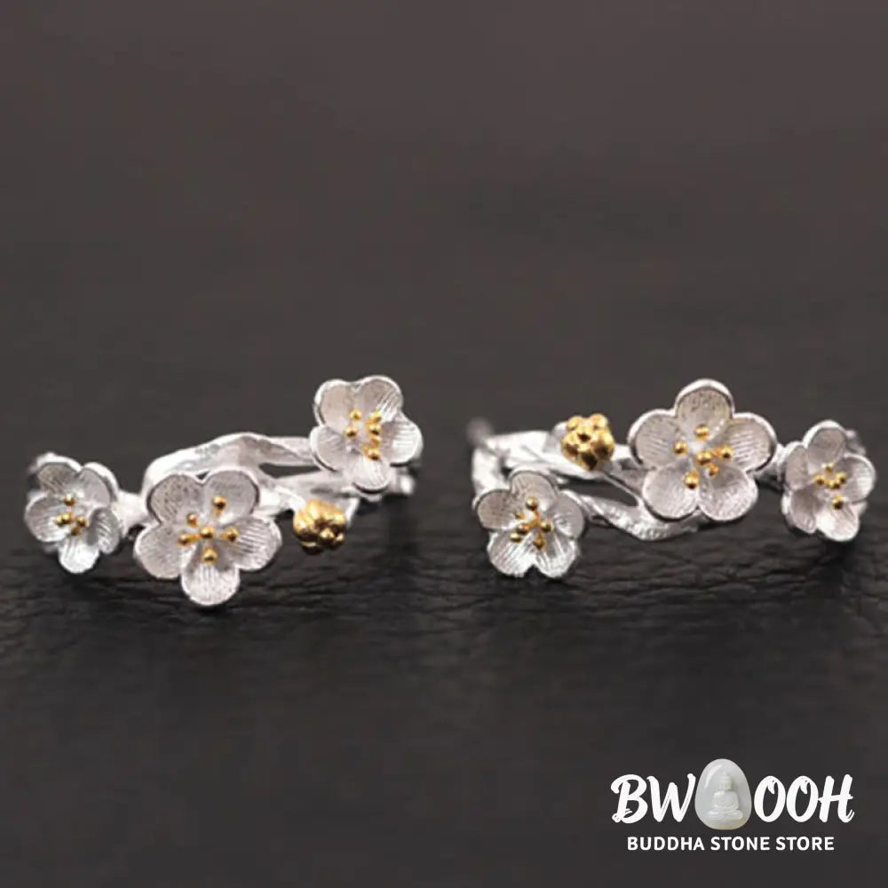 Buddha Stones 925 Sterling Silver Plum Blossom Floral Blessing Earrings - Earrings