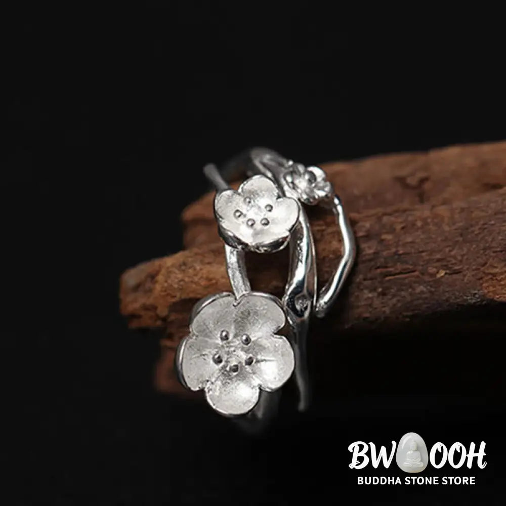 Buddha Stones 925 Sterling Silver Plum Bossom Balance Ring - Ring