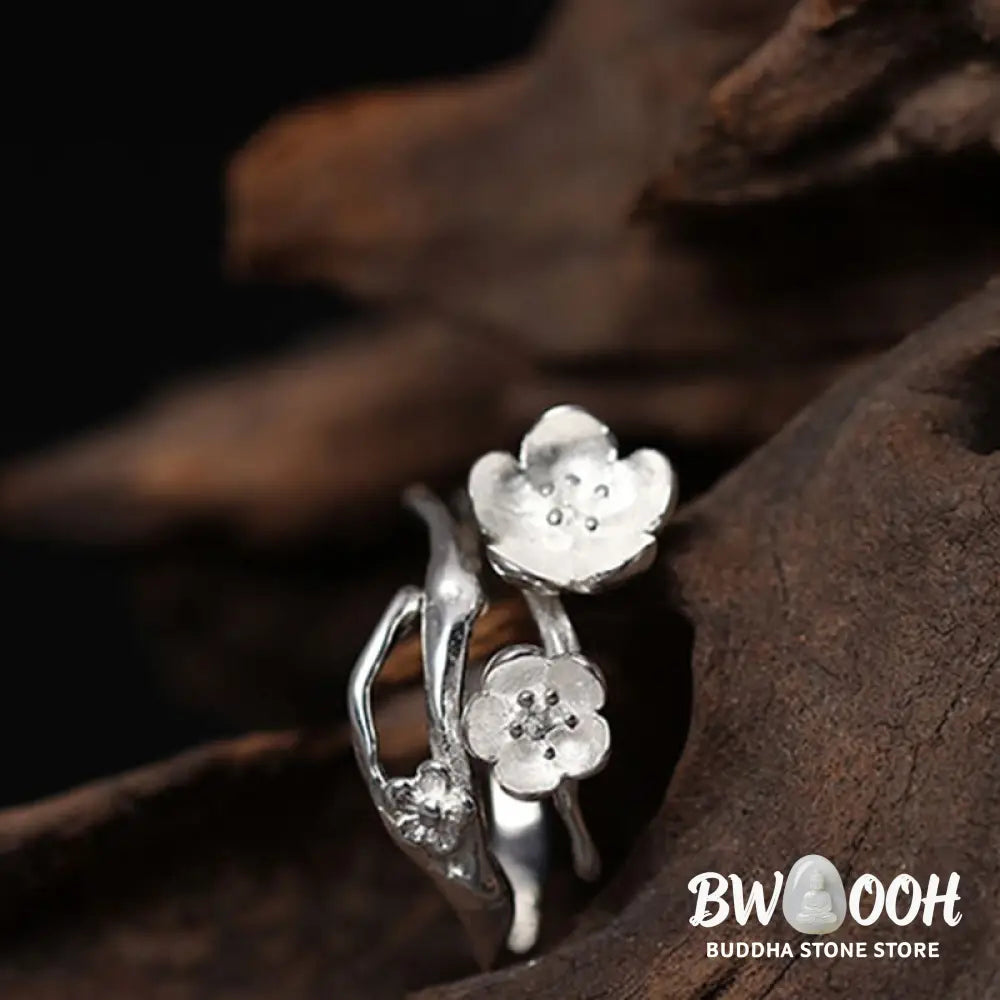Buddha Stones 925 Sterling Silver Plum Bossom Balance Ring - Ring