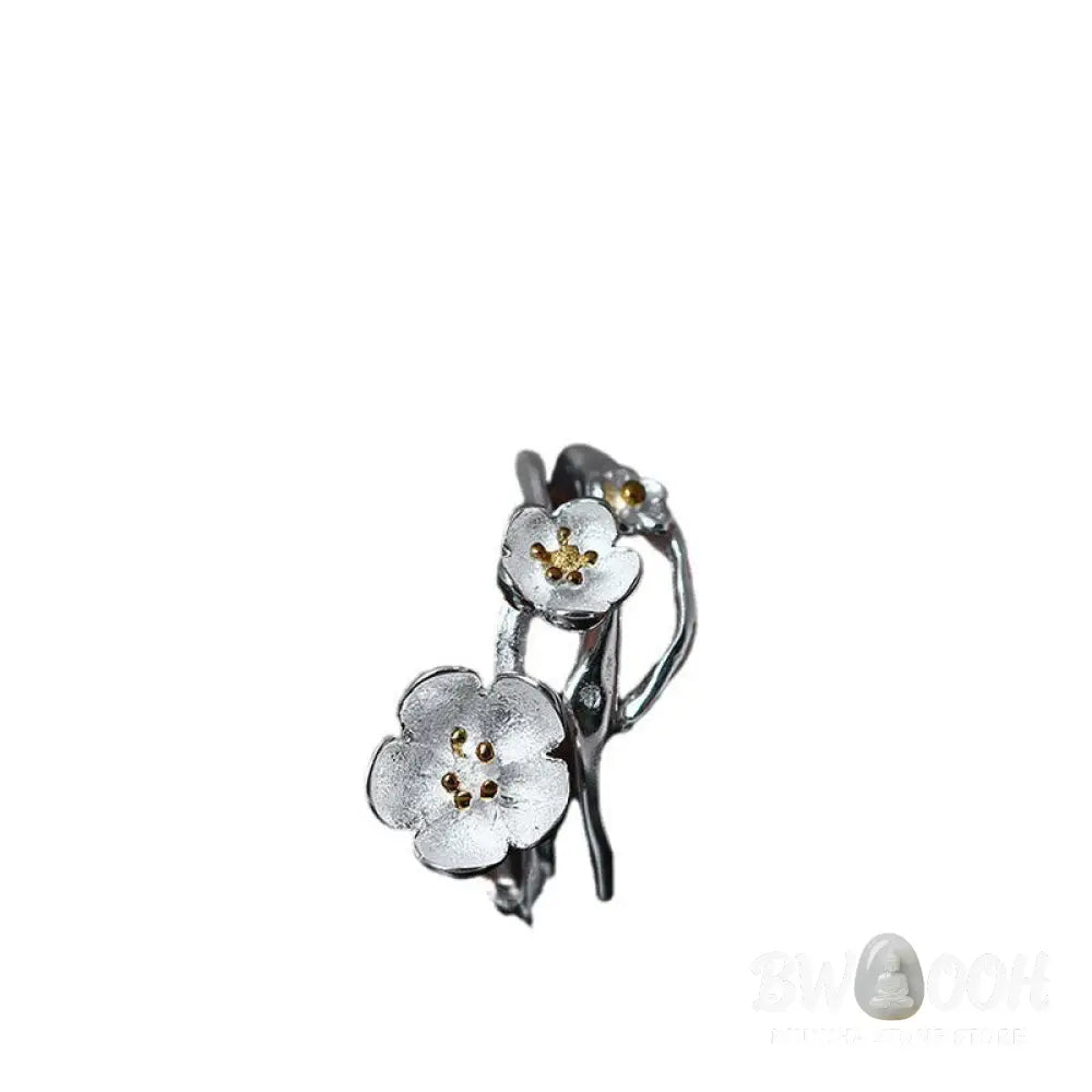 Buddha Stones 925 Sterling Silver Plum Bossom Balance Ring - Ring