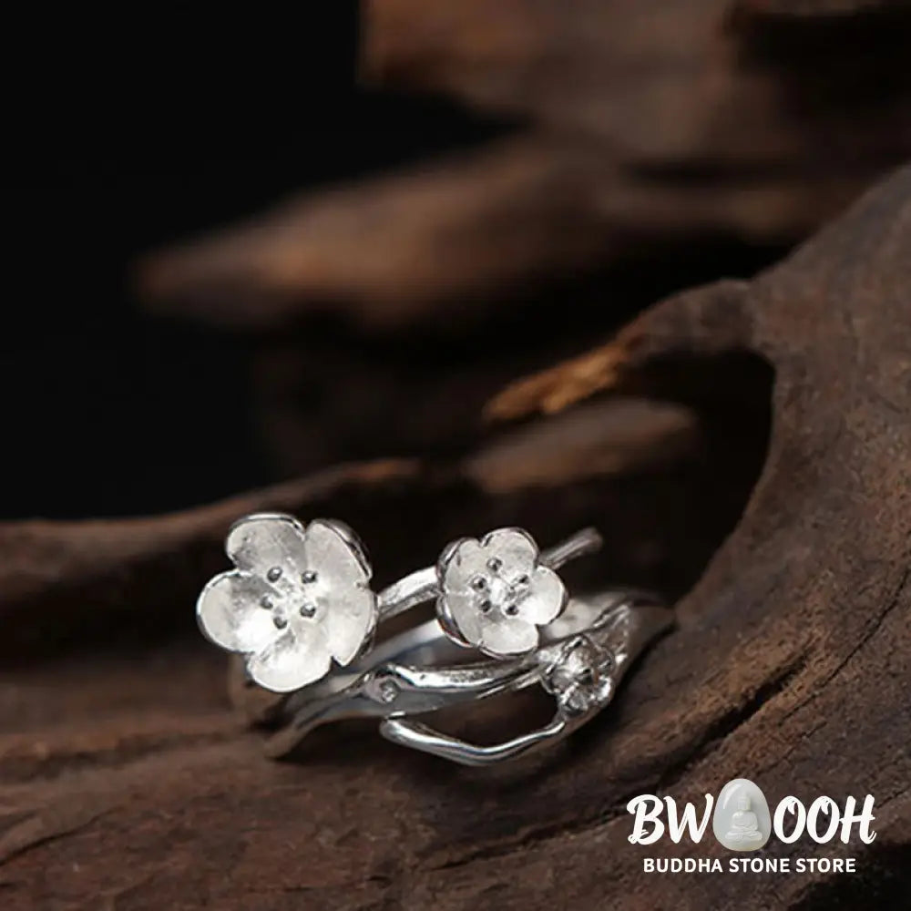 Buddha Stones 925 Sterling Silver Plum Bossom Balance Ring - Ring