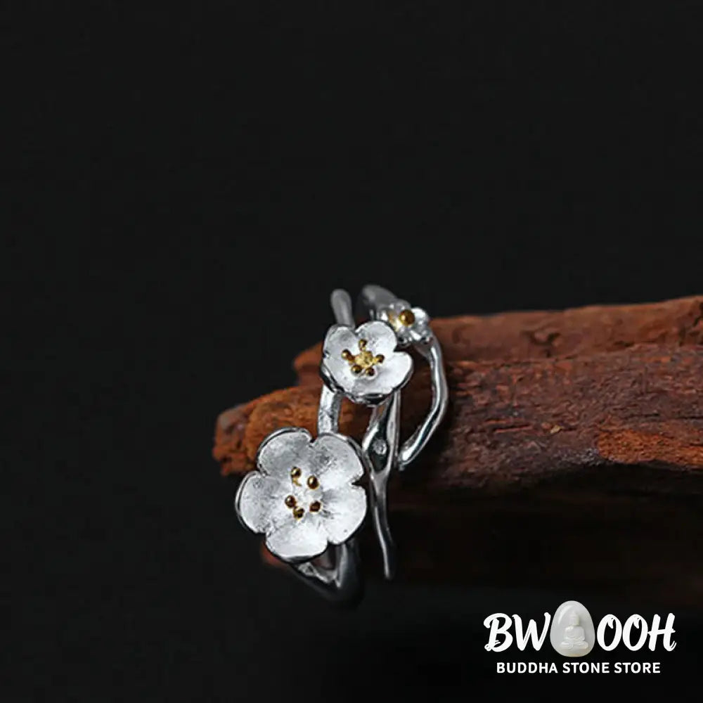 Buddha Stones 925 Sterling Silver Plum Bossom Balance Ring - Ring