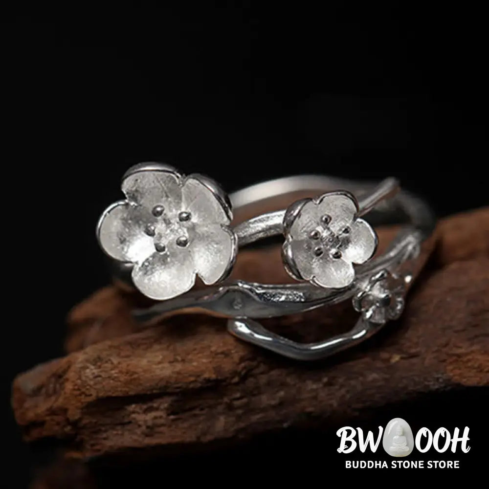 Buddha Stones 925 Sterling Silver Plum Bossom Balance Ring - Ring