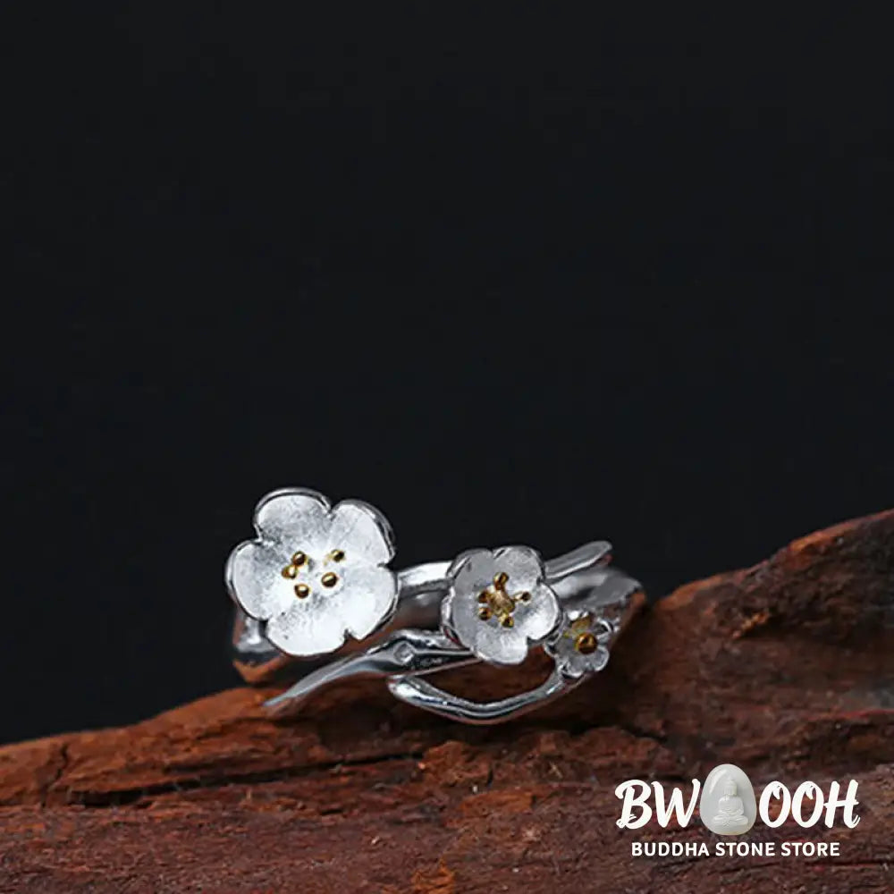 Buddha Stones 925 Sterling Silver Plum Bossom Balance Ring - Ring