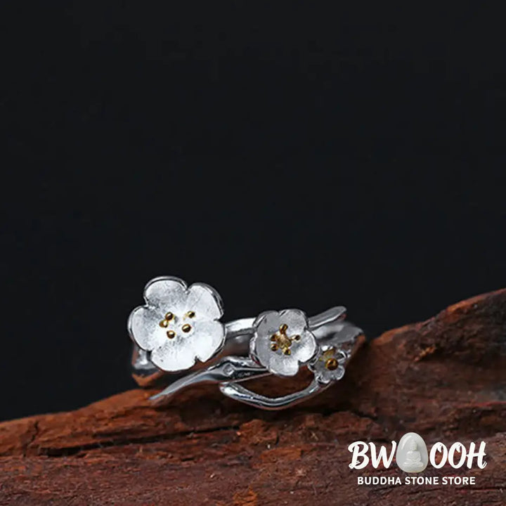 Buddha Stones 925 Sterling Silver Plum Bossom Balance Ring - Ring