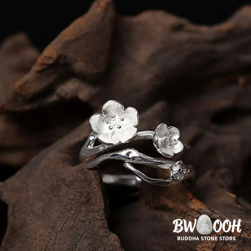 Buddha Stones 925 Sterling Silver Plum Bossom Balance Ring - Ring