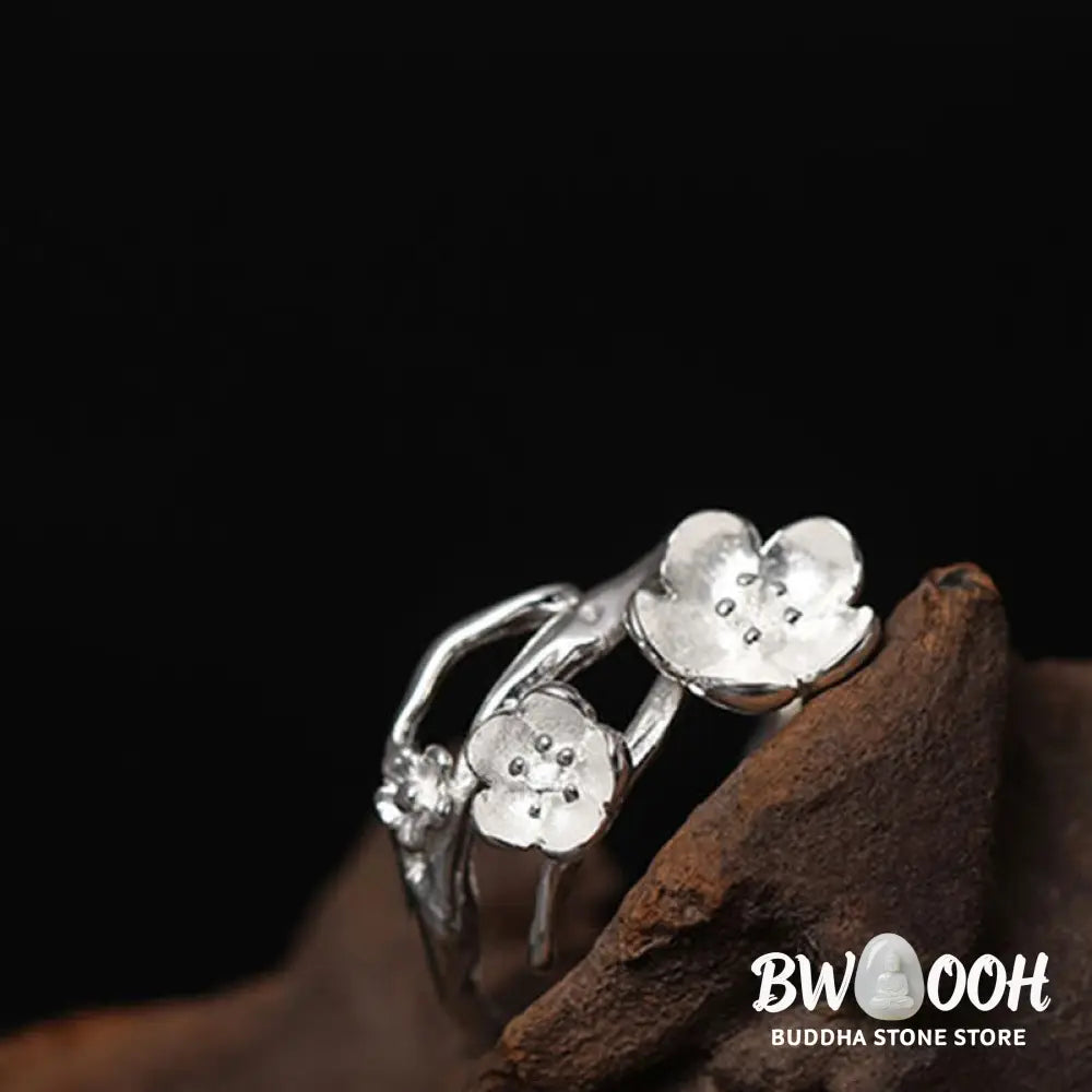 Buddha Stones 925 Sterling Silver Plum Bossom Balance Ring - Ring