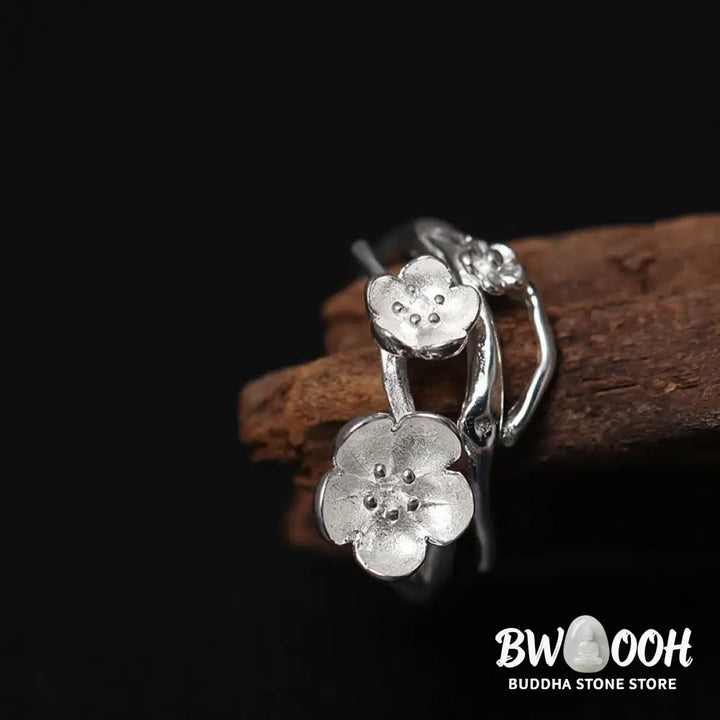 Buddha Stones 925 Sterling Silver Plum Bossom Balance Ring - Ring