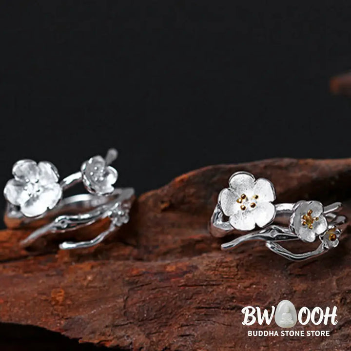 Buddha Stones 925 Sterling Silver Plum Bossom Balance Ring - Ring