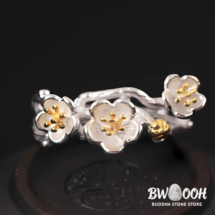 Buddha Stones 925 Sterling Silver Plum Bossom Calm Ring - Silver - Ring