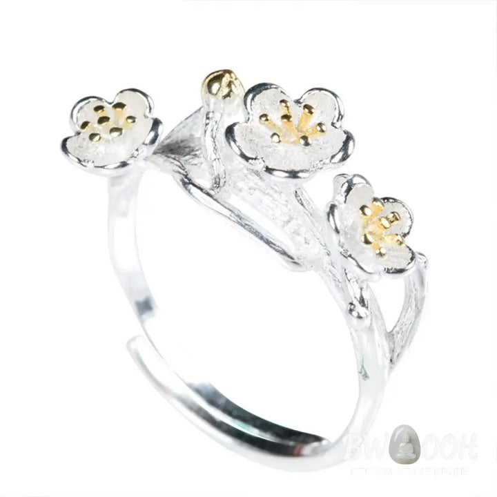 Buddha Stones 925 Sterling Silver Plum Bossom Calm Ring - Silver - Ring