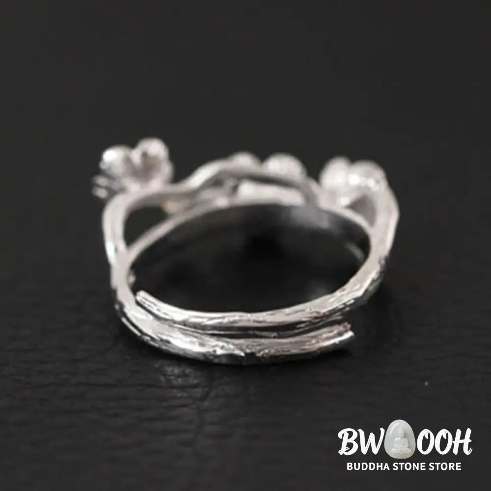 Buddha Stones 925 Sterling Silver Plum Bossom Calm Ring - Silver - Ring
