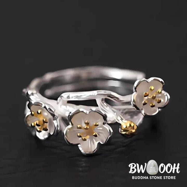 Buddha Stones 925 Sterling Silver Plum Bossom Calm Ring - Silver - Ring