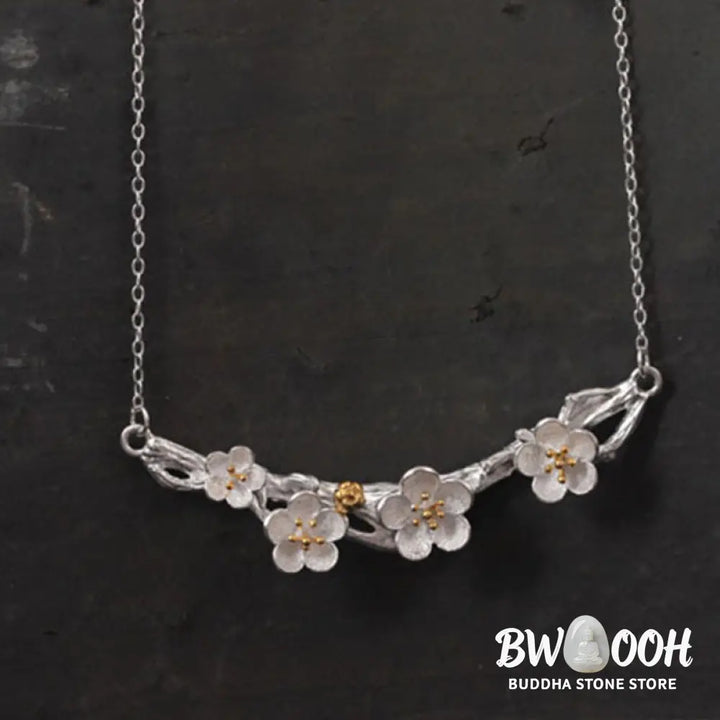 Buddha Stones 925 Sterling Silver Plum Bossom Protection Necklace Pendant - BWOOOH - 925 Sterling Silver Plum Bossom