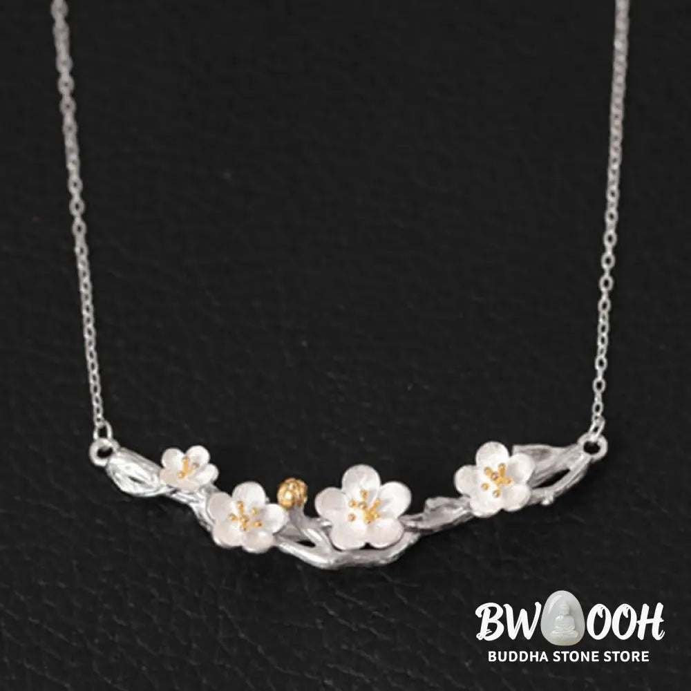 Buddha Stones 925 Sterling Silver Plum Bossom Protection Necklace Pendant - BWOOOH - 925 Sterling Silver Plum Bossom