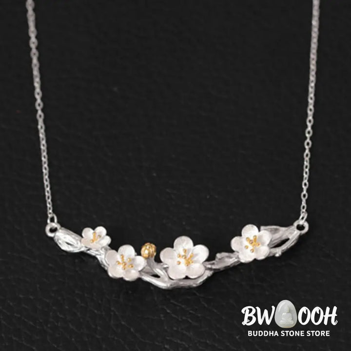 Buddha Stones 925 Sterling Silver Plum Bossom Protection Necklace Pendant - BWOOOH - 925 Sterling Silver Plum Bossom