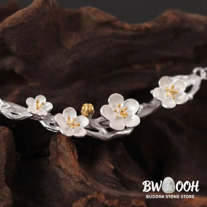 Buddha Stones 925 Sterling Silver Plum Bossom Protection Necklace Pendant - BWOOOH - 925 Sterling Silver Plum Bossom