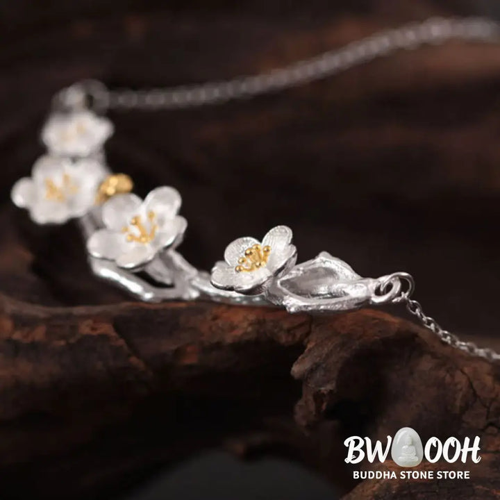Buddha Stones 925 Sterling Silver Plum Bossom Protection Necklace Pendant - BWOOOH - 925 Sterling Silver Plum Bossom