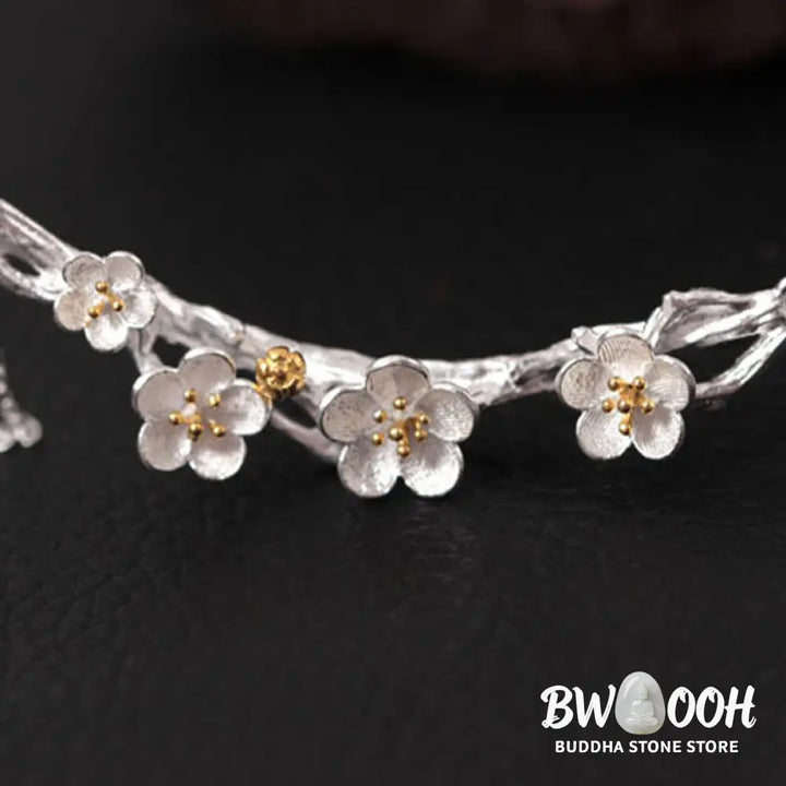 Buddha Stones 925 Sterling Silver Plum Bossom Protection Necklace Pendant - BWOOOH - 925 Sterling Silver Plum Bossom