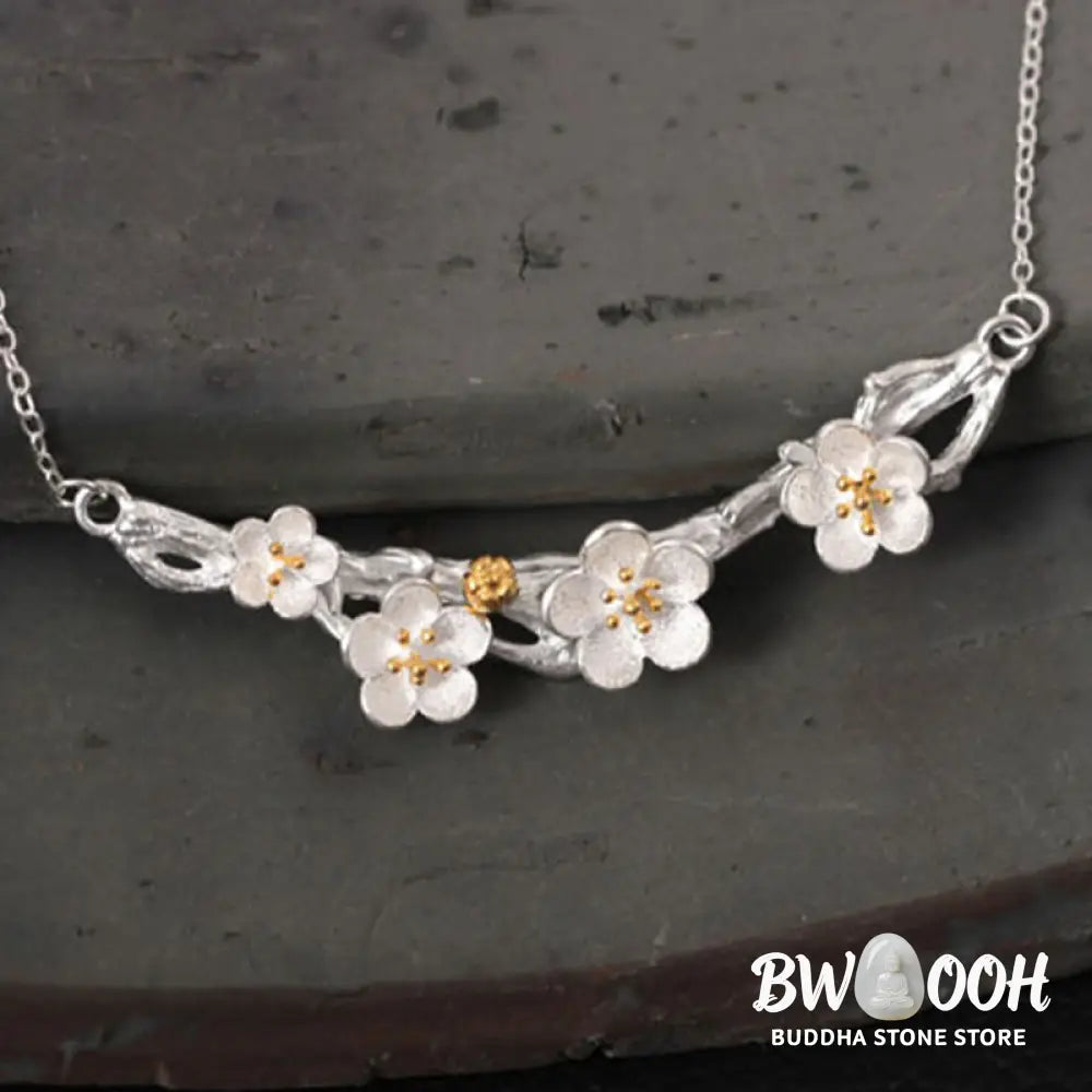 Buddha Stones 925 Sterling Silver Plum Bossom Protection Necklace Pendant - BWOOOH - 925 Sterling Silver Plum Bossom
