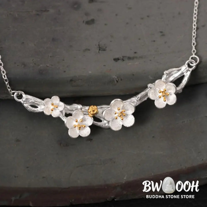 Buddha Stones 925 Sterling Silver Plum Bossom Protection Necklace Pendant - BWOOOH - 925 Sterling Silver Plum Bossom