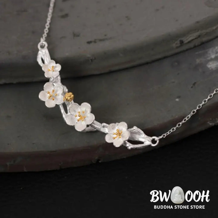Buddha Stones 925 Sterling Silver Plum Bossom Protection Necklace Pendant - BWOOOH - 925 Sterling Silver Plum Bossom