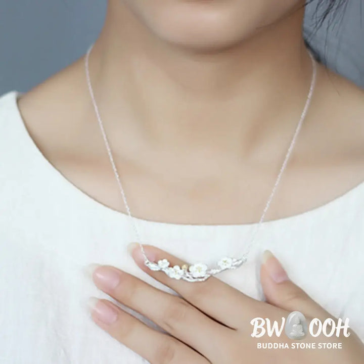 Buddha Stones 925 Sterling Silver Plum Bossom Protection Necklace Pendant - BWOOOH - 925 Sterling Silver Plum Bossom