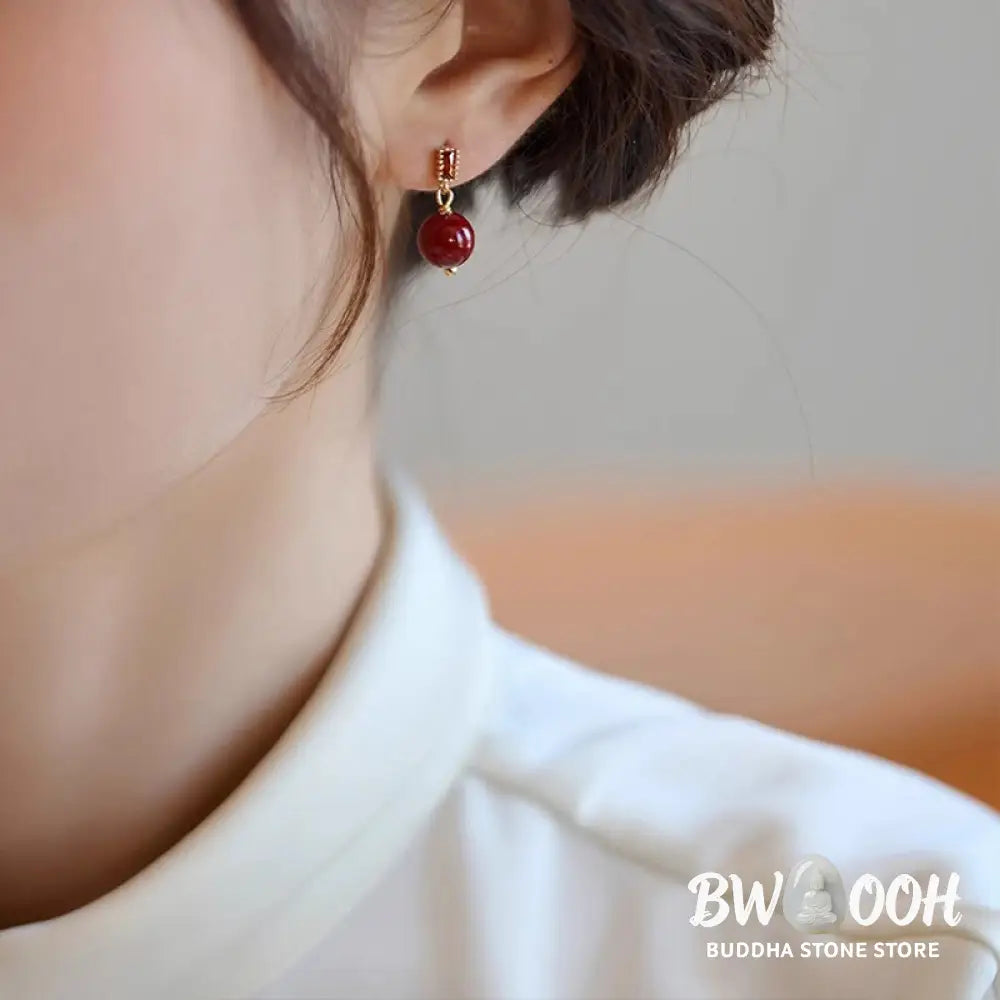 Buddha Stones 925 Sterling Silver Posts 14K Gold Filled Cinnabar Bead Zircon Calm Earrings - Cinnabar(925 Sterling