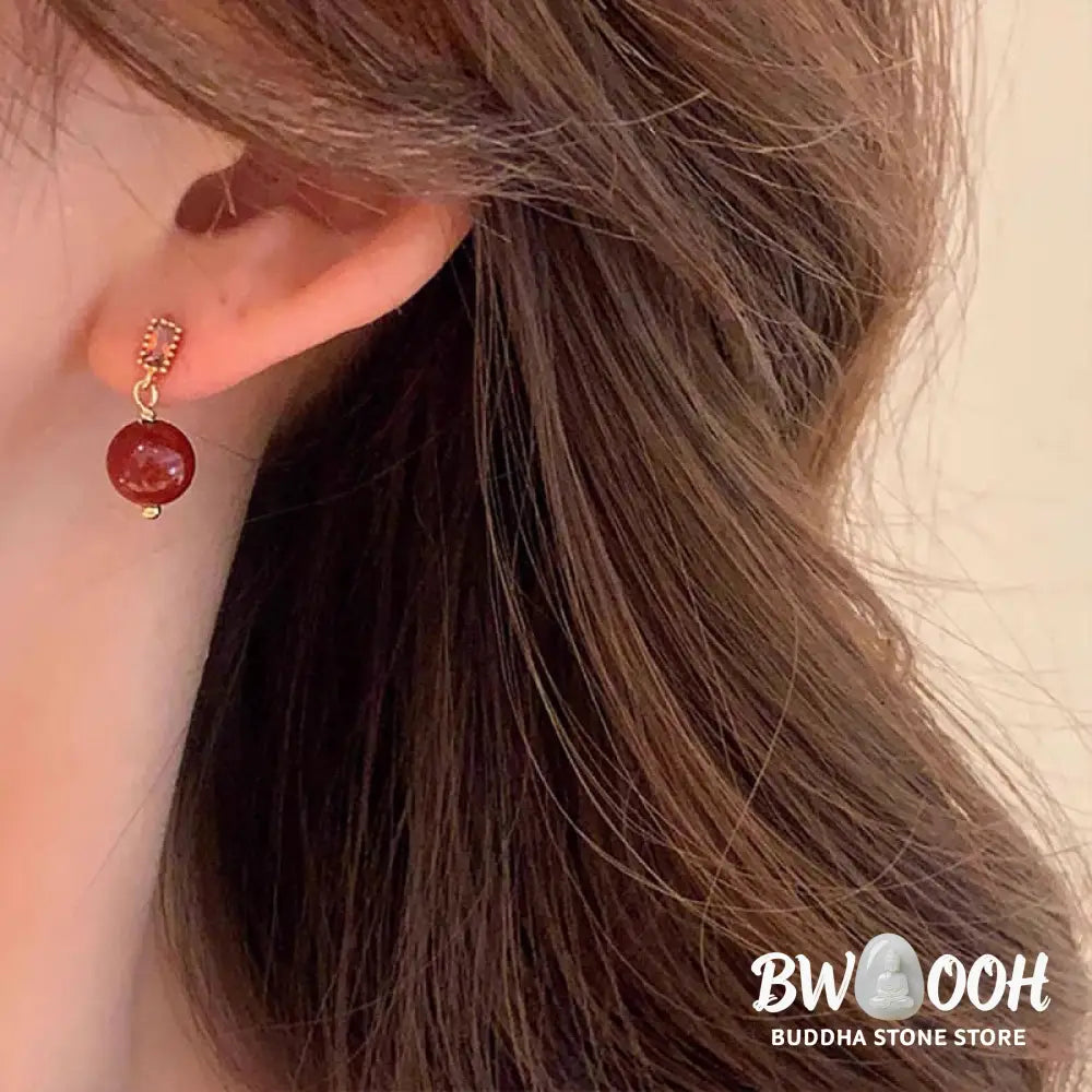 Buddha Stones 925 Sterling Silver Posts 14K Gold Filled Cinnabar Bead Zircon Calm Earrings - Cinnabar(925 Sterling