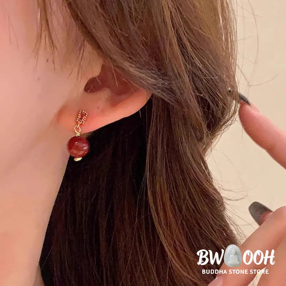 Buddha Stones 925 Sterling Silver Posts 14K Gold Filled Cinnabar Bead Zircon Calm Earrings - Cinnabar(925 Sterling