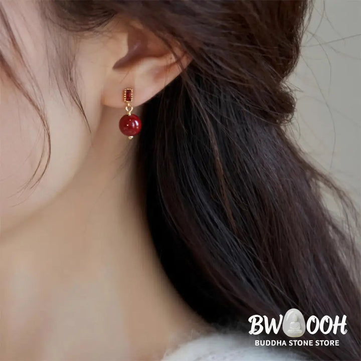 Buddha Stones 925 Sterling Silver Posts 14K Gold Filled Cinnabar Bead Zircon Calm Earrings - Cinnabar(925 Sterling