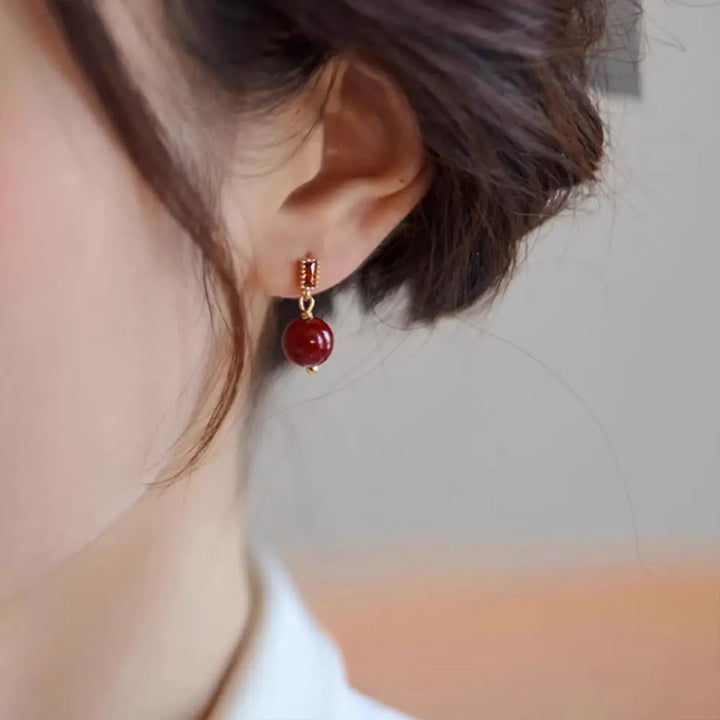 BWOOOH 925 Sterling Silver Posts 14K Gold Filled Cinnabar Bead Zircon Calm Earrings — Sterling Silver crystal healing brac...