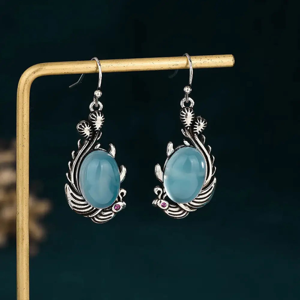 BWOOOH 925 Sterling Silver Posts Blue Chalcedony Koi Fish Balance Vitality Earrings — Sterling Silver crystal healing brac...