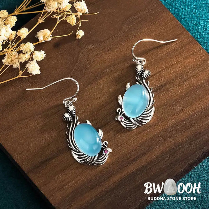 Buddha Stones 925 Sterling Silver Posts Blue Chalcedony Koi Fish Balance Vitality Earrings - Blue Chalcedony(925