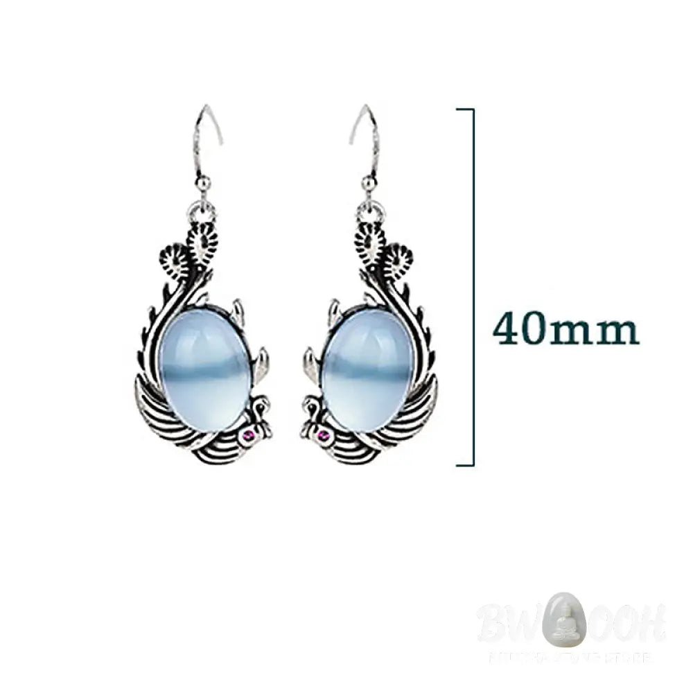 Buddha Stones 925 Sterling Silver Posts Blue Chalcedony Koi Fish Balance Vitality Earrings - Blue Chalcedony(925